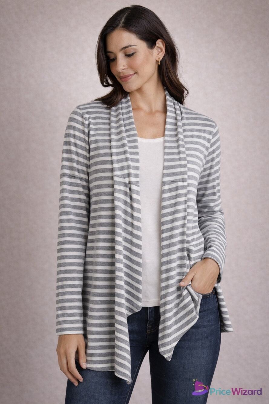 Coolibar Marietas Sun Wrap Cardigan UPF 50+ Striped Gray White Med Lightweight